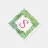 Tropische roze aqua groene palmbladeren monogram servet (Hoek)