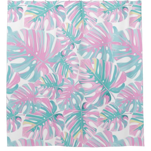 Tropische roze bladeren douchegordijn (Voorkant)