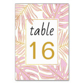 Tropische roze bladeren met gouden omtrek bruiloft kaart (Achterkant)