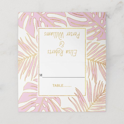Tropische roze bladeren moderne trouwkaart escort plaatskaartje (Buitenkant ongevouwen)
