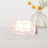 Tropische roze bladeren moderne trouwkaart escort plaatskaartje (Achterkant)