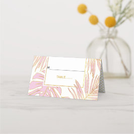 Tropische roze bladeren moderne trouwkaart escort plaatskaartje