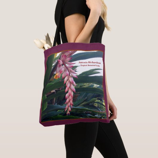 Tropische Roze Bloem Botanische Personaliseer Tote Bag (Dichtbij)