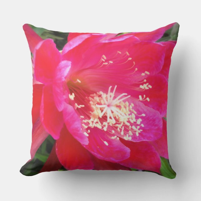 Tropische Roze Bloem Foto Buitenkussen (Voorkant)