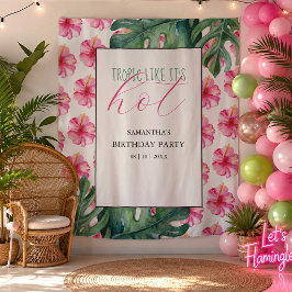 Tropische Roze Bloem Verjaardagsfeest Achtergrond Wandkleed