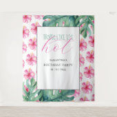 Tropische Roze Bloem Verjaardagsfeest Achtergrond Wandkleed (Voorkant)