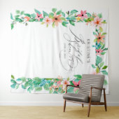 Tropische Roze Bloemachtige Elegante Script Bruids Wandkleed (In Situ (horizontaal))