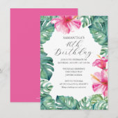 Tropische Roze Bloemen 40e Verjaardag Uitnodigen Kaart (Voorkant / Achterkant)