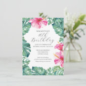 Tropische Roze Bloemen 40e Verjaardag Uitnodigen Kaart (Staand voorkant)