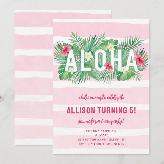 Tropische Roze Bloemen Aloha Luau Verjaardag Uitno Kaart (Voorkant / Achterkant)