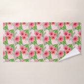Tropische roze bloemen badhanddoek (Badhanddoek)