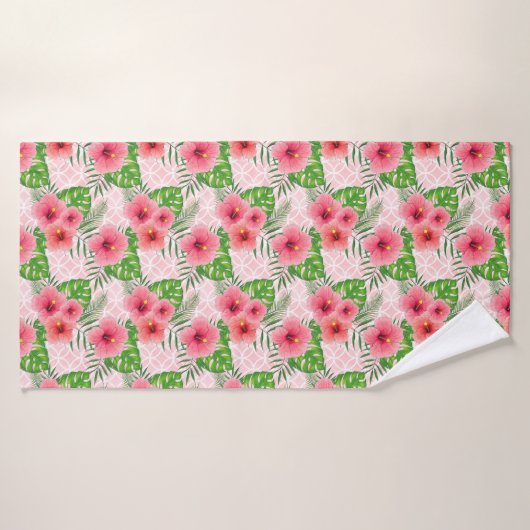 Tropische roze bloemen badhanddoek (Badhanddoek)