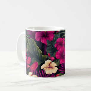 Tropische roze bloemen bladeren patroon koffiemok