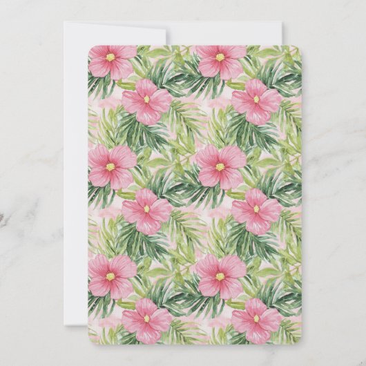 Tropische roze bloemen bruiloft kaart (Achterkant)