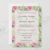 Tropische roze bloemen bruiloft kaart (Voorkant)