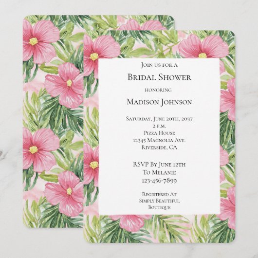 Tropische Roze Bloemen Bruiloftsfeest Kaart (Voorkant / Achterkant)