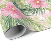 Tropische roze bloemen cadeaupapier (Rol Hoek)