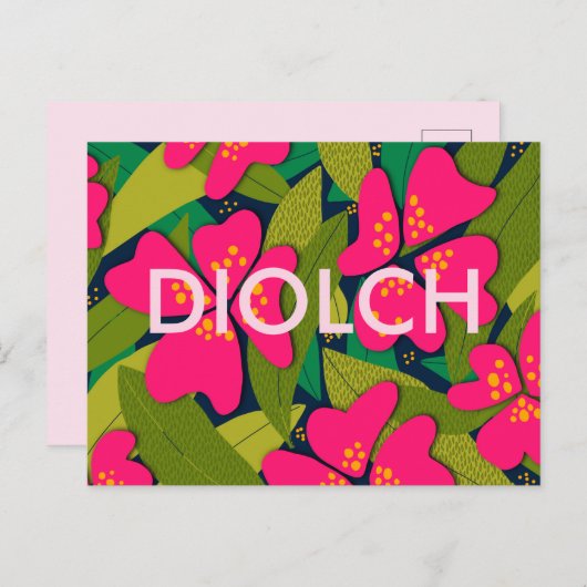 Tropische Roze Bloemen Diolch Dank U Briefkaart (Voorkant / Achterkant)