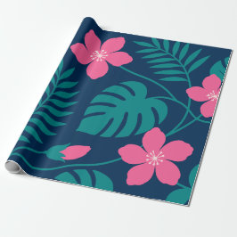 Tropische Roze Bloemen en Groene Bladerdesign Cadeaupapier