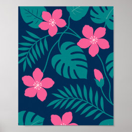 Tropische Roze Bloemen en Groene Bladerdesign Poster