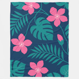 Tropische Roze Bloemen en Groene Bladgroen Ontwerp Fleece Deken