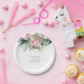 Tropische roze bloemen en palmen groen bruiloft papieren bordje (Feest)