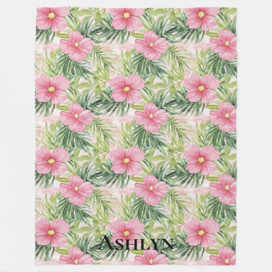 Tropische roze bloemen fleece deken (Voorkant)