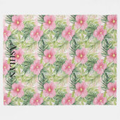 Tropische roze bloemen fleece deken (Voorkant (Horizontaal))