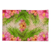 Tropische roze bloemen groene bladeren bloemenchiq kussensloop (Achterkant)