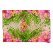 Tropische roze bloemen groene bladeren bloemenchiq kussensloop (Voorkant)