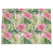 Tropische roze bloemen groot cadeauzakje (Voorkant)