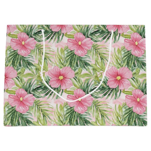 Tropische roze bloemen groot cadeauzakje (Voorkant)