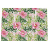 Tropische roze bloemen groot cadeauzakje (Achterkant)