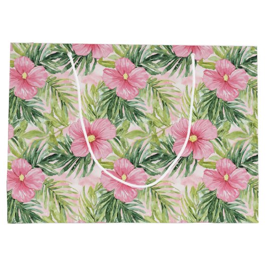 Tropische roze bloemen groot cadeauzakje (Achterkant)