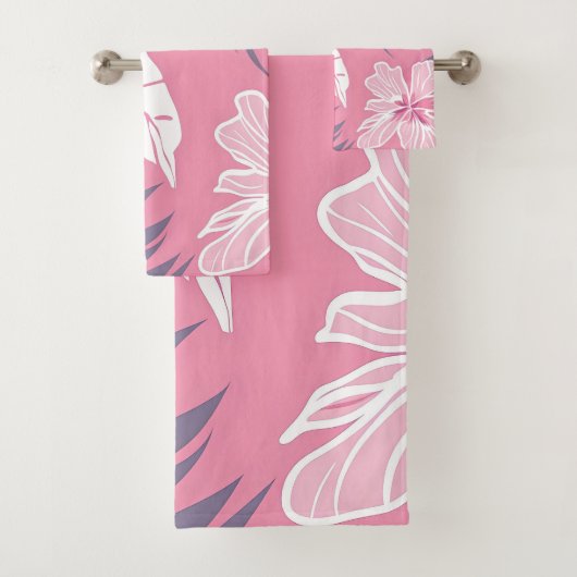 Tropische roze bloemen hibiscus bad handdoek (Insitu)