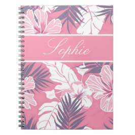 Tropische roze bloemen hibiscus Gepersonaliseerd Notitieboek