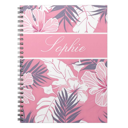 Tropische roze bloemen hibiscus Gepersonaliseerd Notitieboek (Voorkant)