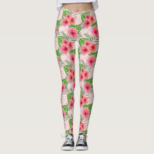 Tropische roze bloemen leggings