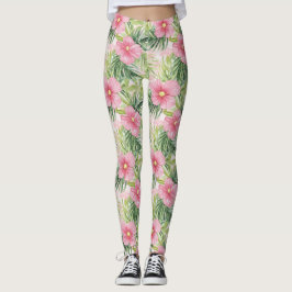 Tropische roze bloemen leggings