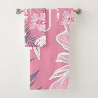 Tropische roze bloemen Monogram fleece deken Bad Handdoek