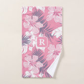 Tropische roze bloemen Monogram fleece deken Bad Handdoek (Handdoek)