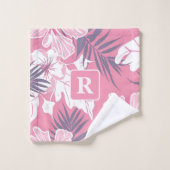 Tropische roze bloemen Monogram fleece deken Bad Handdoek (Wasdoekje)