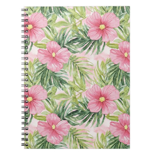Tropische roze bloemen notitieboek (Voorkant)