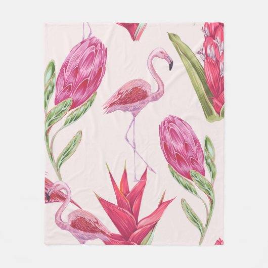 Tropische roze bloemen, protea, paradijsvogel fleece deken (Voorkant)