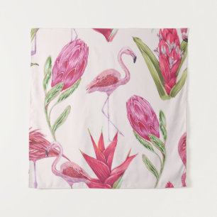 Tropische roze bloemen, protea, paradijsvogel wandkleed