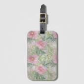 Tropische roze bloemen schitteren bagagelabel (Voorkant (verticaal))