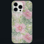 Tropische roze bloemen schitteren iPhone 16 pro max hoesje<br><div class="desc">Tropische roze bloemen schitteren</div>