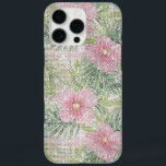 Tropische roze bloemen schitteren iPhone 16 pro max hoesje<br><div class="desc">Tropische roze bloemen schitteren</div>