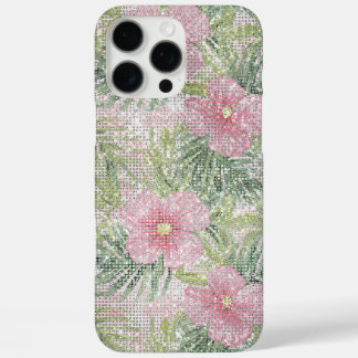 Tropische roze bloemen schitteren iPhone 16 pro max hoesje