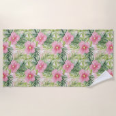 Tropische roze bloemen strandlaken (Voorkant)